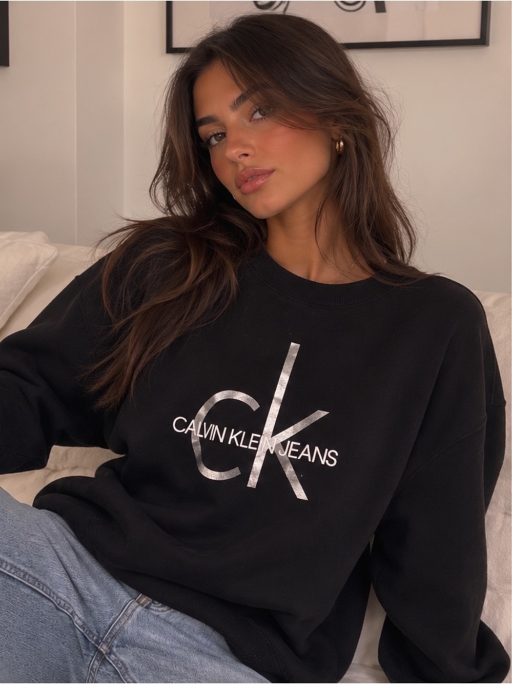 Calvin Klein Jeans Black Metallic CK Logo Sweatshirt